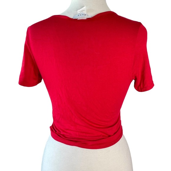 Red V Neck Crop Top | Size M  Red Lace Up Top - Picture 4 of 8